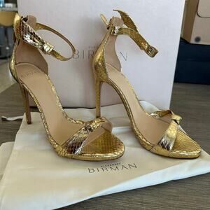 Alexandre Birman Metallic Gold Clarita Python Ankle Wrap Sandals Size 36.5 NEW